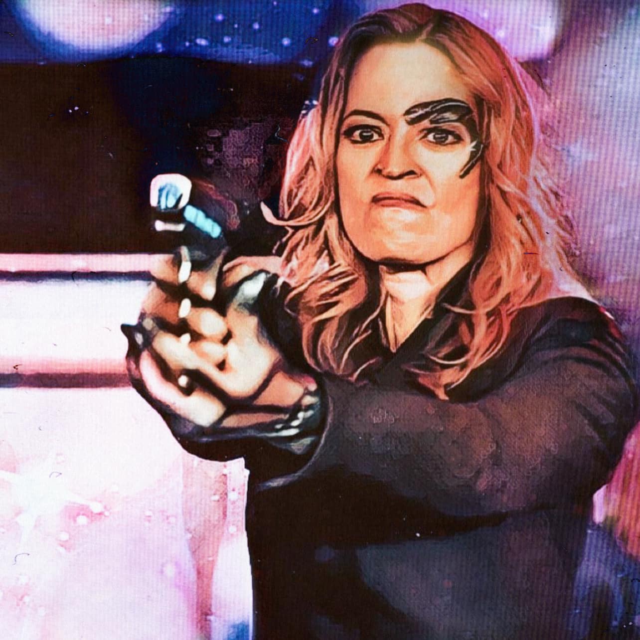 The meme features a screenshot of Captain Marvel (played by Brie Larson) from the 2019 Marvel movie of the same name. The image shows her holding a gun and giving a stern expression. The text "I'm not crying, I'm just... actually, I am crying" is often added to the meme, referencing the character's emotional moments in the film.